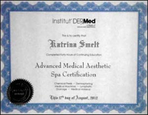 Katrina Smelt Advanced Medical Aesthetic Spa Certification