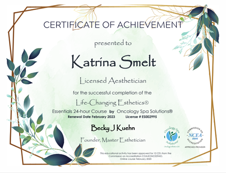 Certificate of Achievement -- Licensed Aesthetician