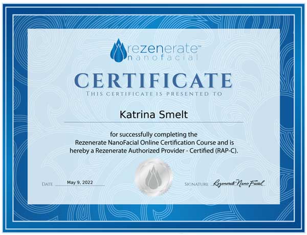Rezenerate Nanofacail Certificate 